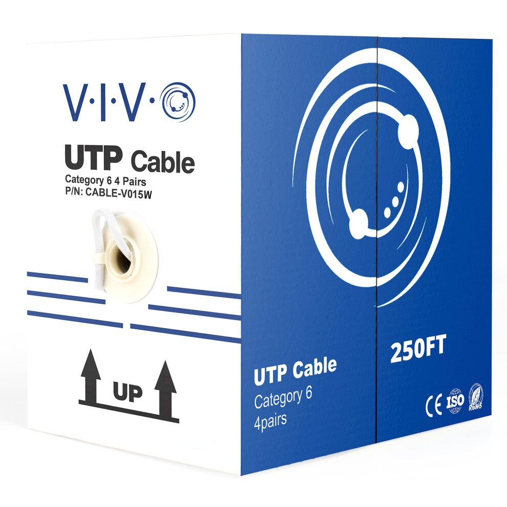 VIVO 250ft Bulk Cat6  CCA Ethernet Cable  23 AWG  UTP Pull Box  Cat-6 Wire  Indoor  Network Installations  White  CABLE-V015W