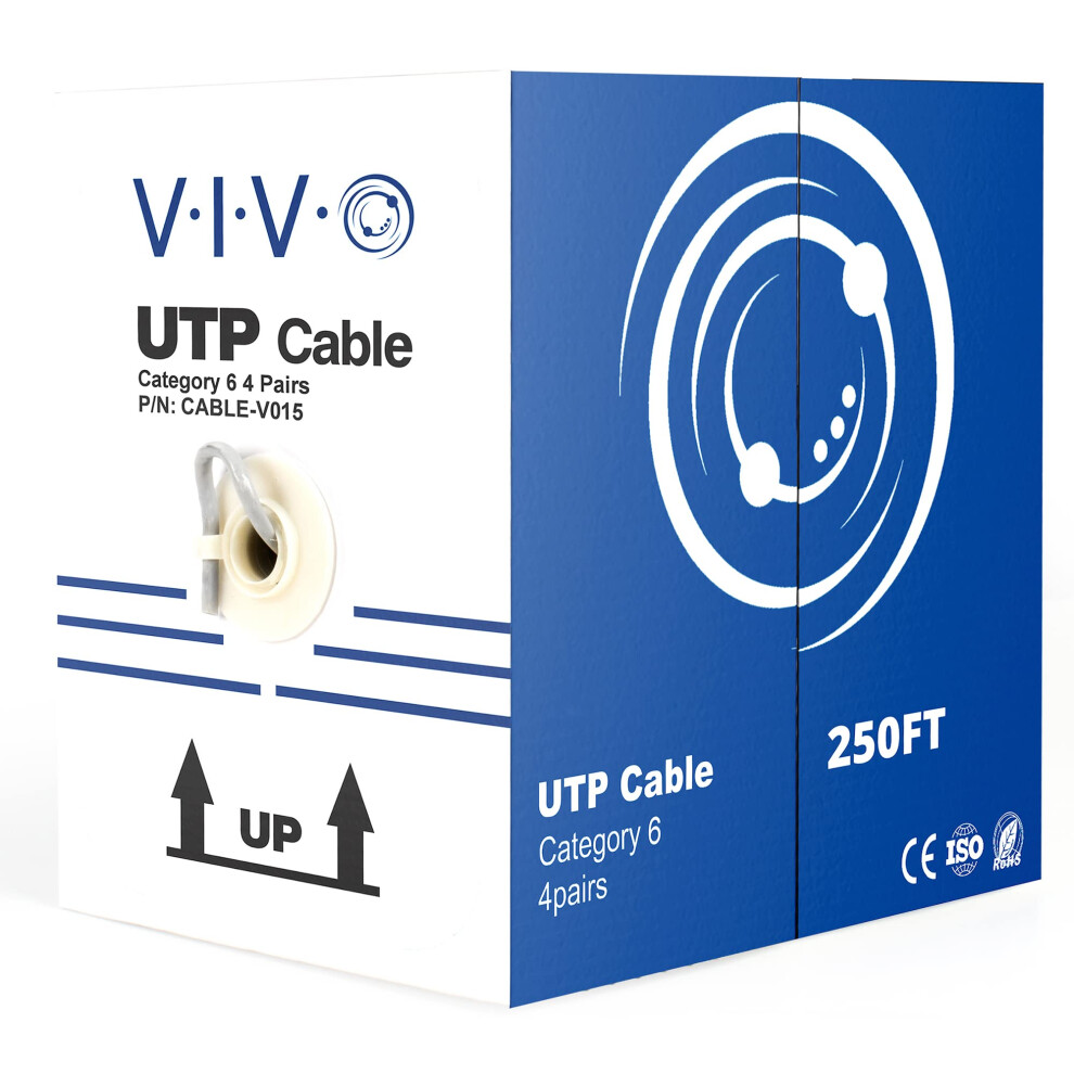 VIVO Gray 250ft Bulk Cat6  CCA Ethernet Cable  23 AWG  UTP Pull Box  Cat-6 Wire  Indoor  Network Installations CABLE-V015