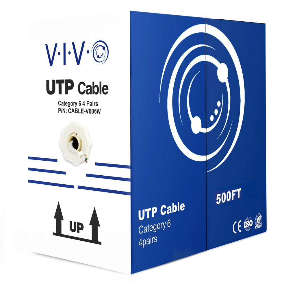 VIVO 500ft Bulk Cat6  CCA Ethernet Cable  23 AWG  UTP Pull Box  Cat-6 Wire  Indoor  Network Installations  White  CABLE-V006W