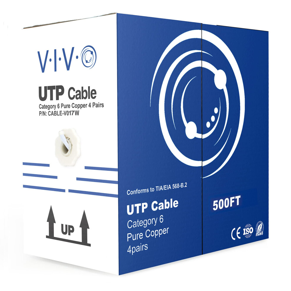 VIVO 500ft Bulk Cat6  Full Copper Ethernet Cable  23 AWG  UTP Pull Box  Cat-6 Wire  Indoor  Network Installations  White  CABLE-V017W