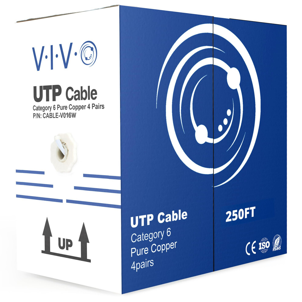 VIVO 250ft Bulk Cat6  Full Copper Ethernet Cable  23 AWG  UTP Pull Box  Cat-6 Wire  Indoor  Network Installations  White  CABLE-V016W