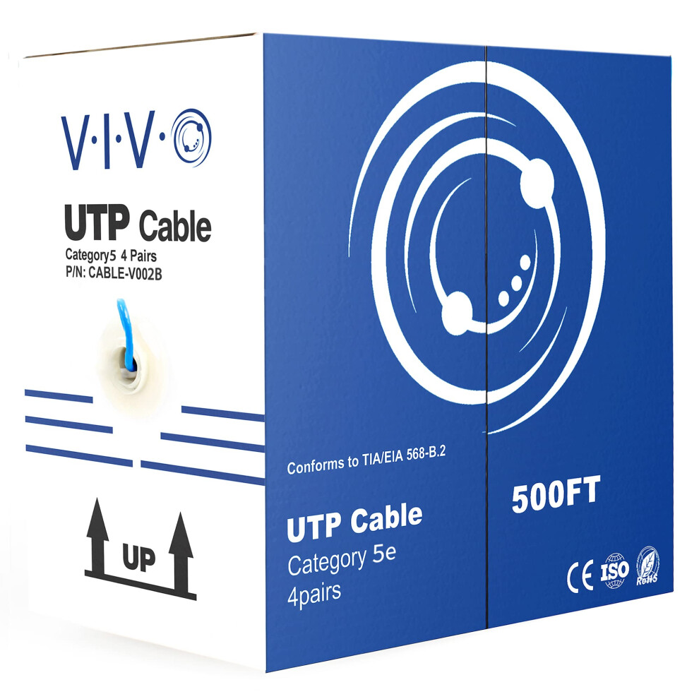 VIVO 500ft Bulk Cat5e  CCA Ethernet Cable  24 AWG  UTP Pull Box  Cat-5e Wire  Indoor  Network Installations  Blue  CABLE-V002B