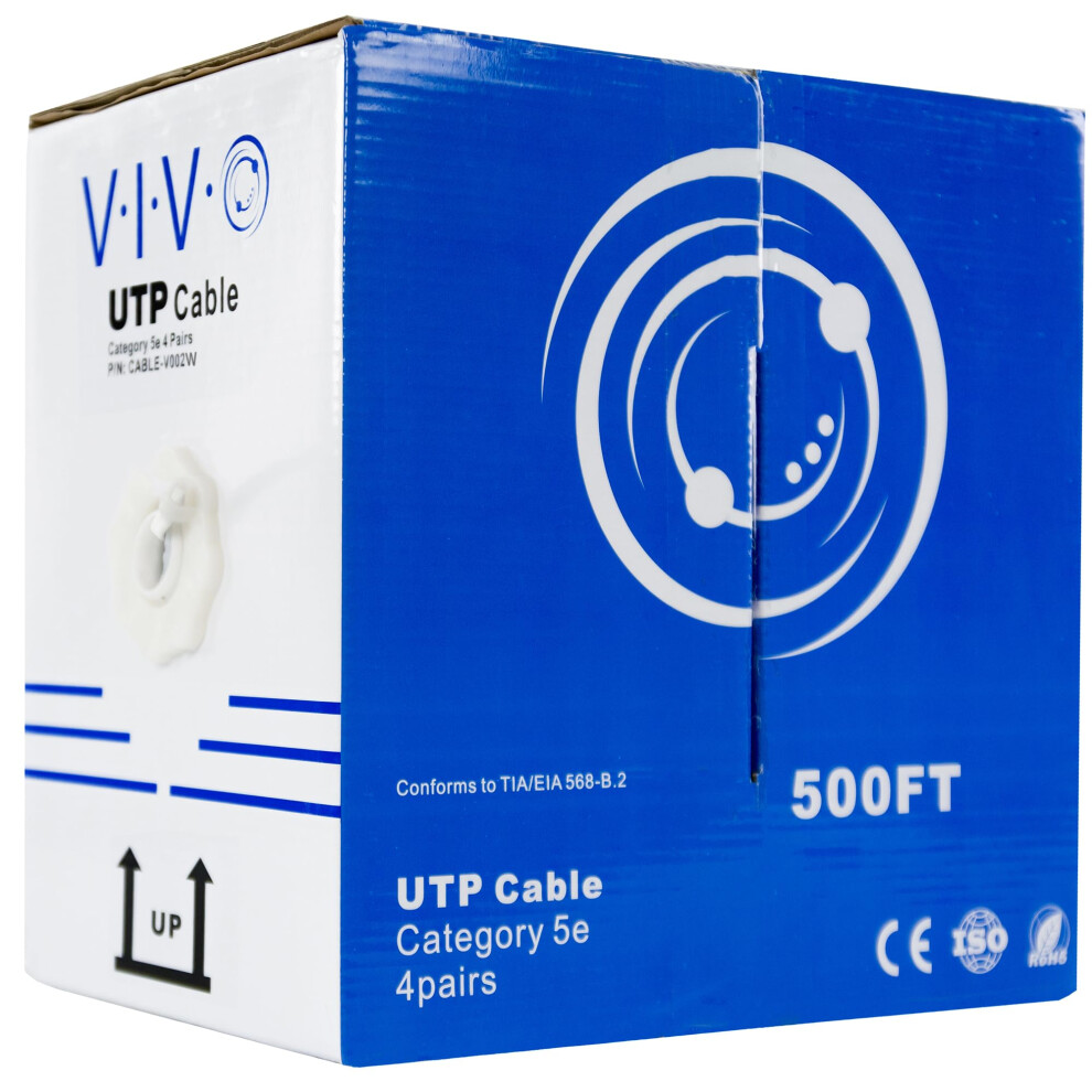 VIVO 500ft Bulk Cat5e  CCA Ethernet Cable  24 AWG  UTP Pull Box  Cat-5e Wire  Indoor  Network Installations  White  CABLE-V002W