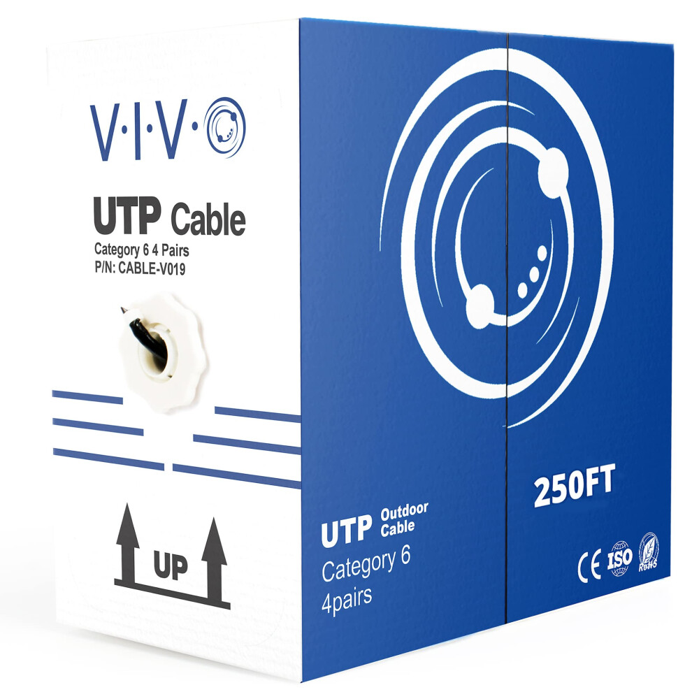 VIVO Black 250ft Bulk Cat6  CCA Ethernet Cable  23 AWG  UTP Pull Box  Cat-6 Wire  Waterproof  Outdoor  Direct Burial  CABLE-V019