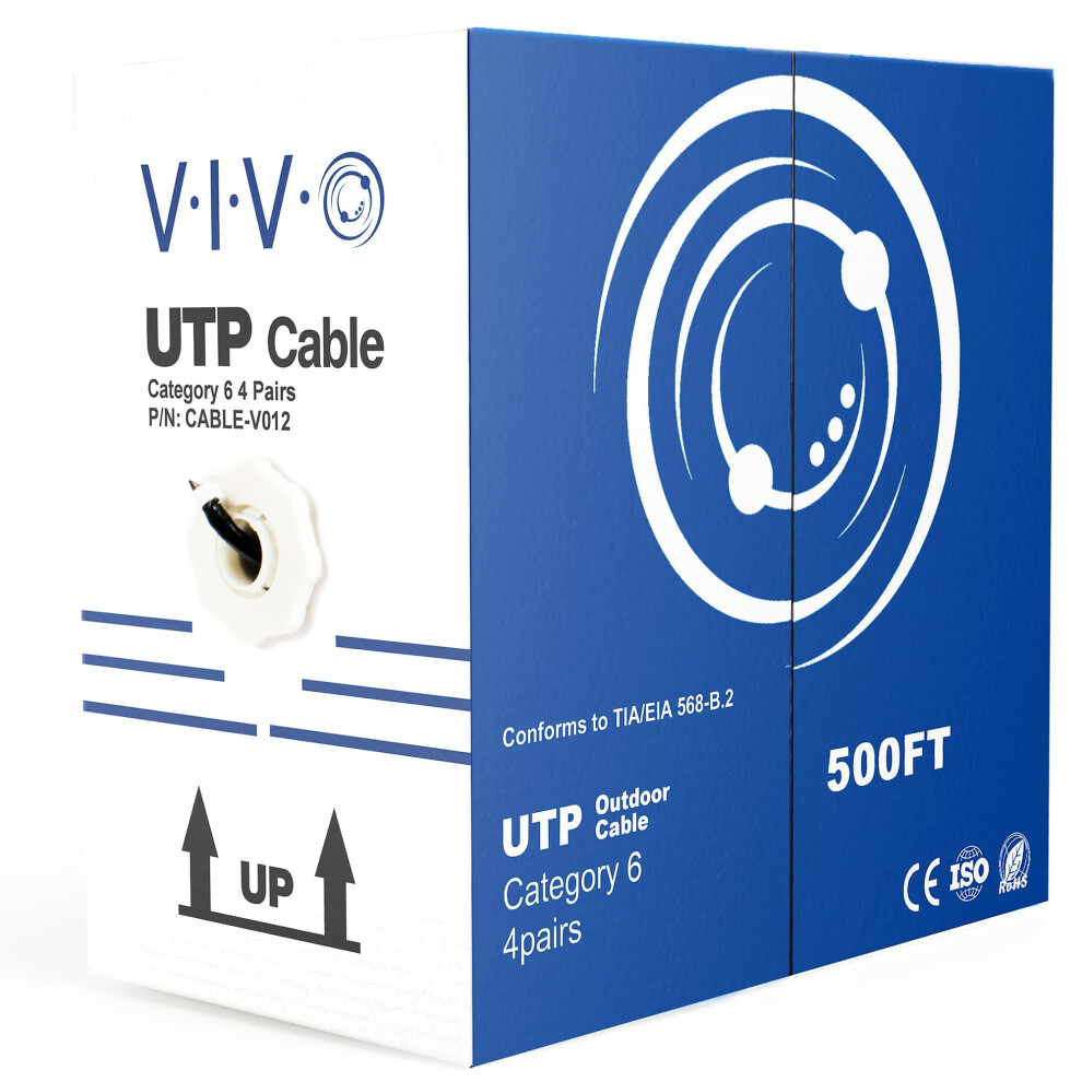 VIVO Black 500ft Bulk Cat6  CCA Ethernet Cable  23 AWG  UTP Pull Box  Cat-6 Wire  Waterproof  Outdoor  Direct Burial CABLE-V012