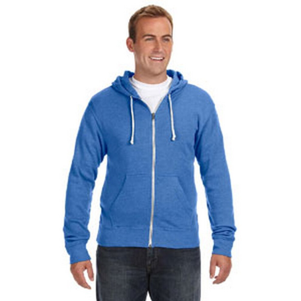 J America Adult Triblend Full-Zip Fleece Hood S ROYAL TRIBLEND