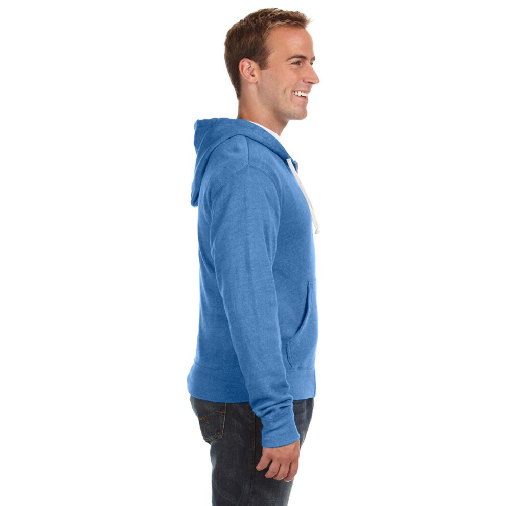 J America Adult Triblend Full-Zip Fleece Hood L ROYAL TRIBLEND