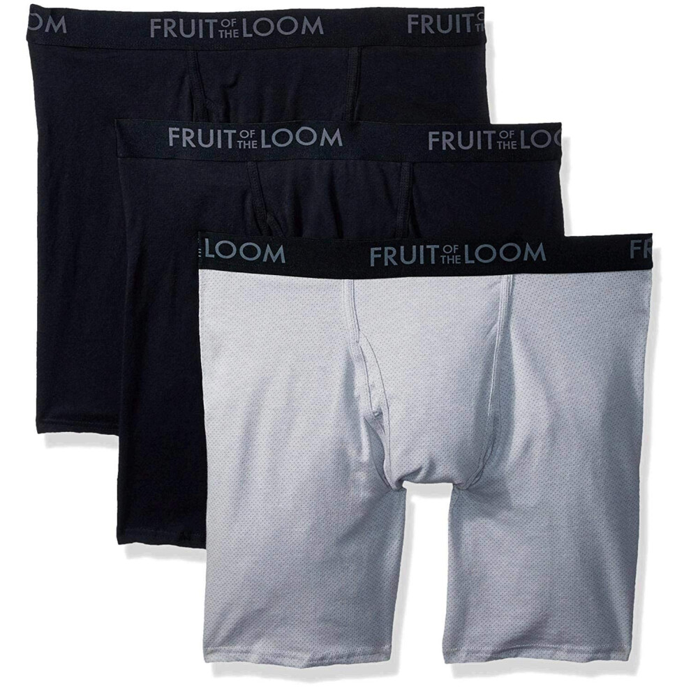 Fruit of the Loom Men's Breathable Underwear  Cotton Mesh - Assorted Color - Long Leg Boxer Brief  Small