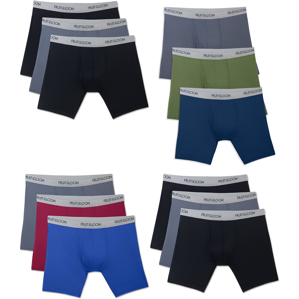 Fruit of the Loom Men's 12-Pack Everlight Boxer Briefs Breathable Blend (X-Large (40-42) Assorted