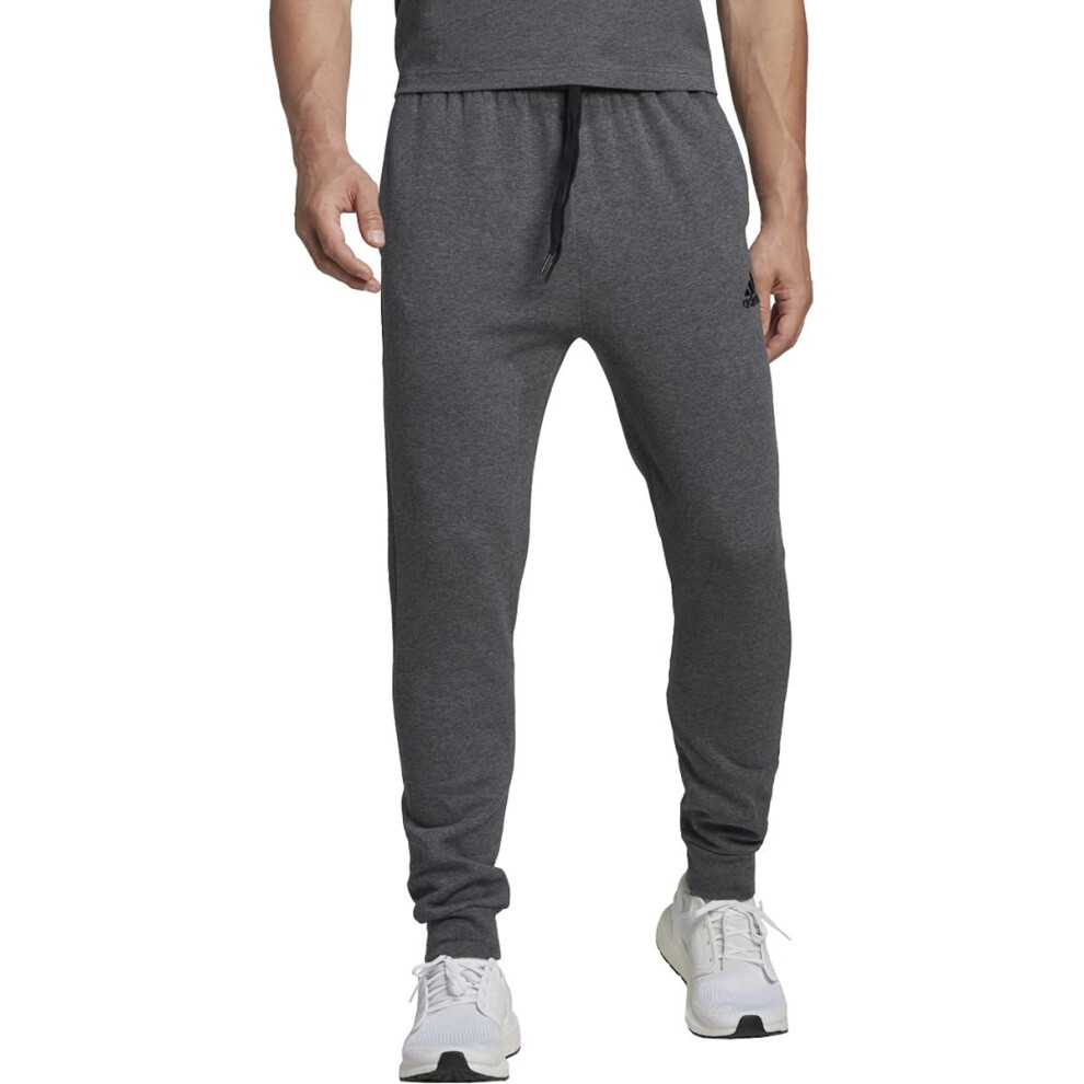 adidas Men's Tall Size Essentials Fleece Regular Tapered Pants  Dark Grey Heather/Black