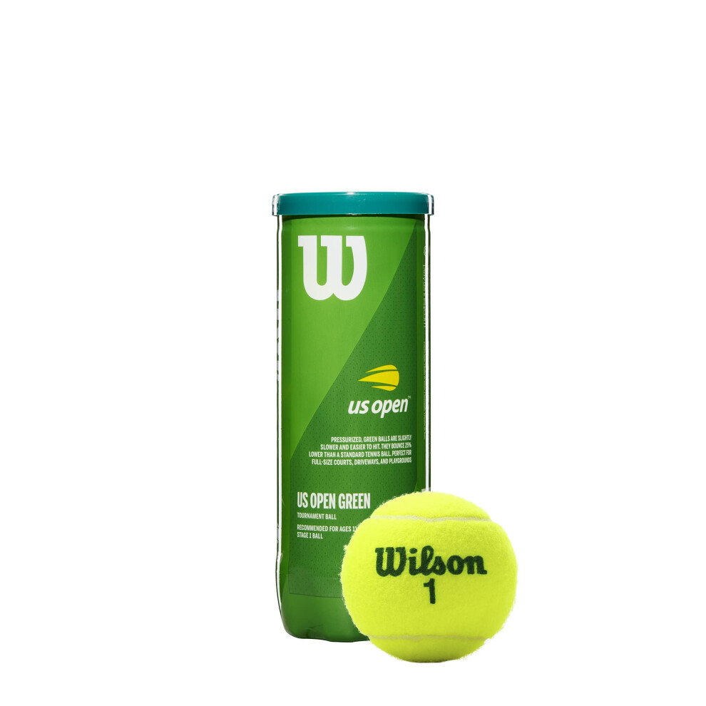 WILSON Youth Tennis Ball - US Open Green Tournament  Single Can (3 Balls)