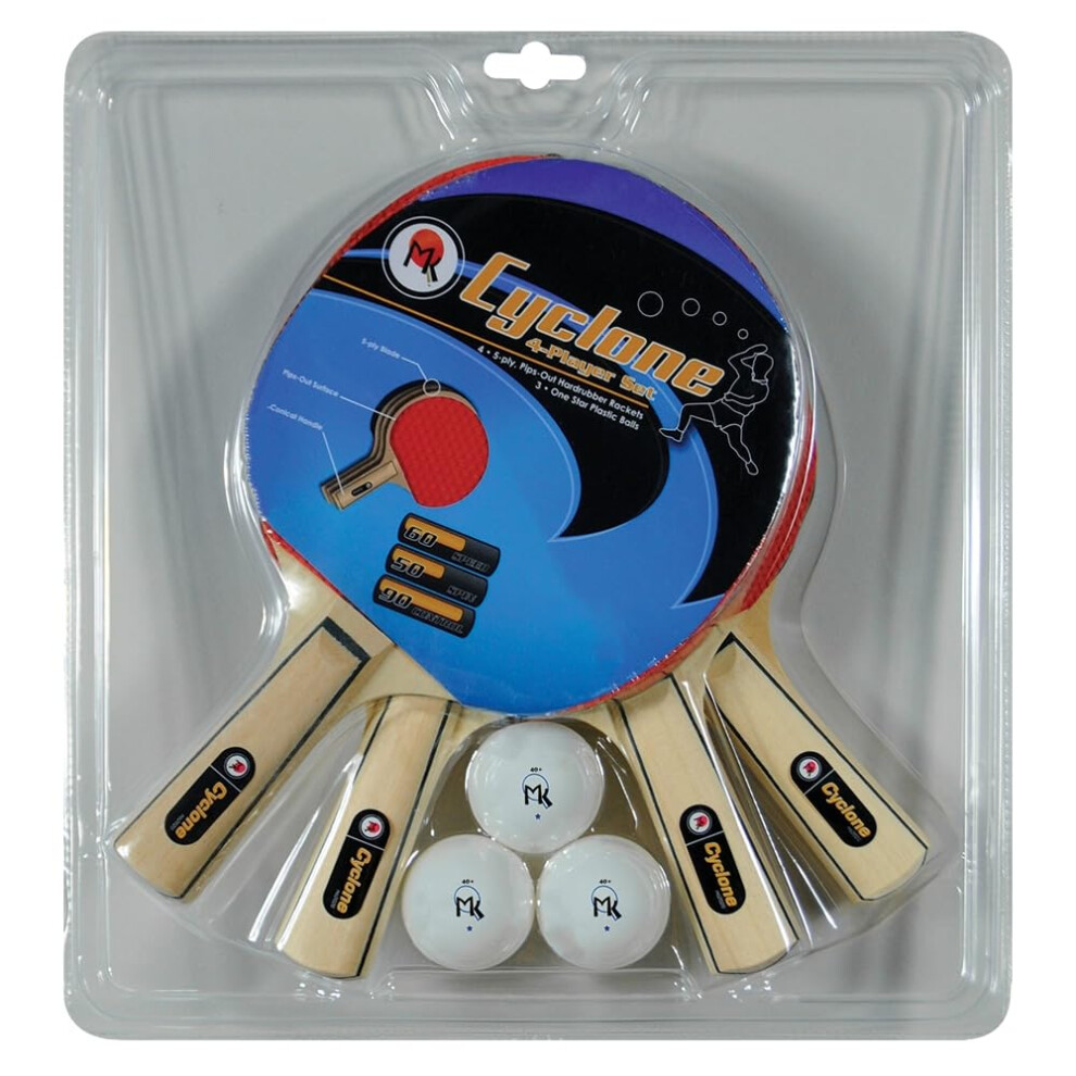 Martin Kilpatrick Cyclone Shakehand Table Tennis 4-Player Set | Pips-Out Surface with No Sponge | Offers Limited Speed & Spin with Great Con