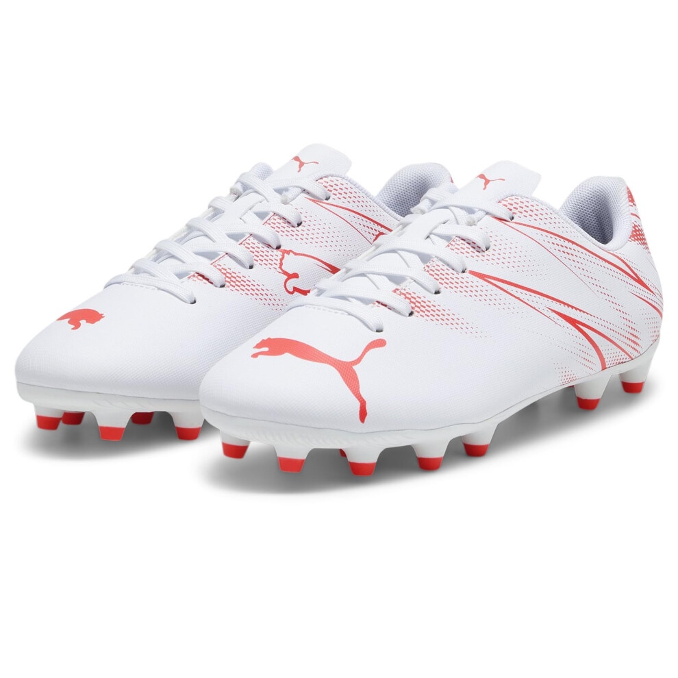 PUMA Attacanto Firm  Artificial Ground Soccer Cleats Sneaker  White-Fire Orchid  1 US Unisex Big Kid