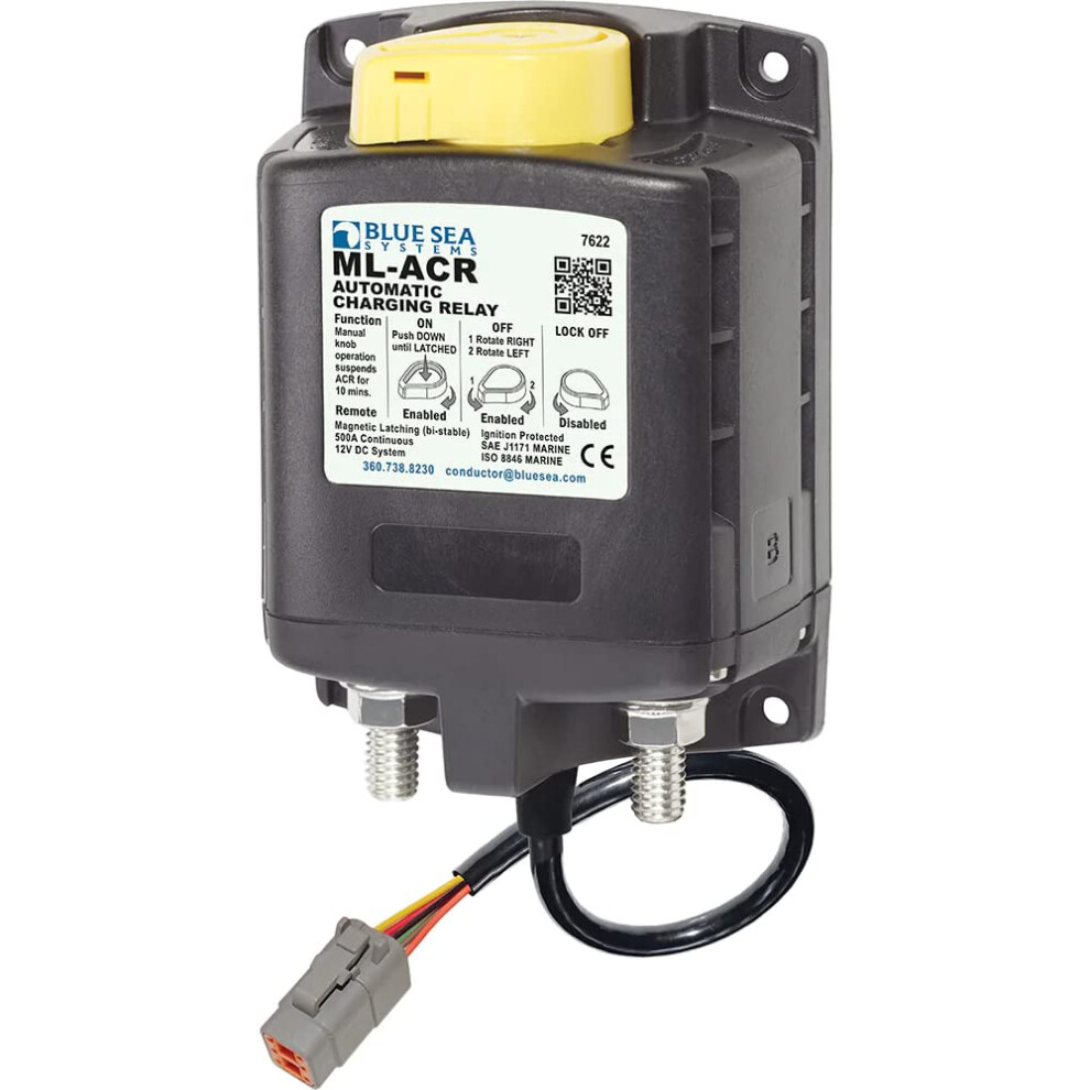 Sea 7622100 Ml Acr Charging Relay 12V 500A W/Manual Control & Deutsch Connector Blue 632085762216