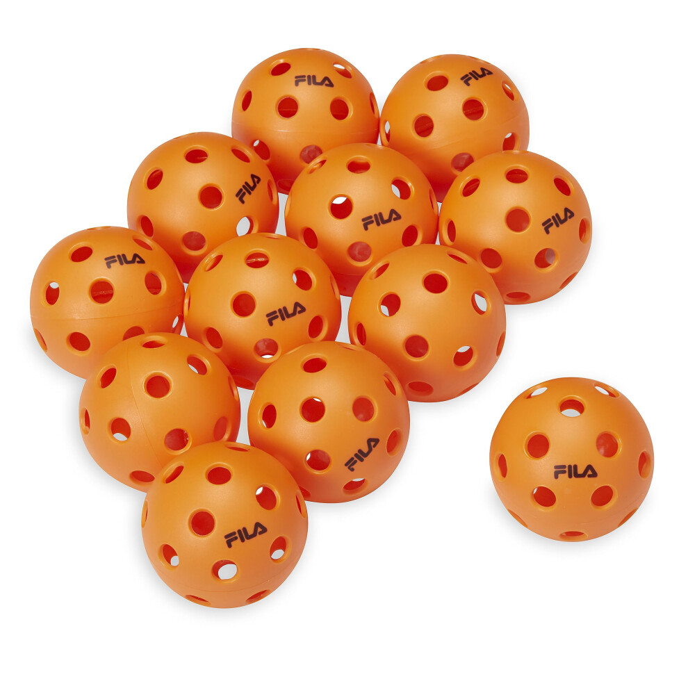 FILA Accessories Indoor Pickleball Balls - Official Indoor Pickleballs  Regulation Size with 26 Holes (Orange)  Pack of 12