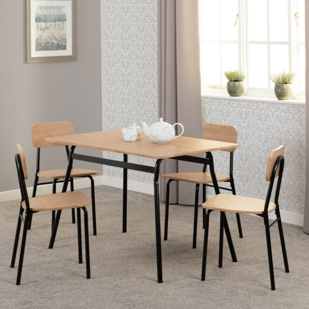 Warren Dining Set With 4 Chairs Oak Effect And Black