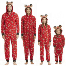 (greenreindeer, Kids-6T) Merry Christmas Family Matching Pajamas Set Reindeer Print Hooded Onesies Zipper Xmas Sleepwear Nightwear