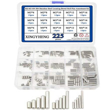 XINGYHENG 225Pcs 15 Kinds M2 M3 M4 304 Stainless Steel Dowel Pins Assortment Kit( Round Straight Pin Fixed Element Set with A Storage Box)