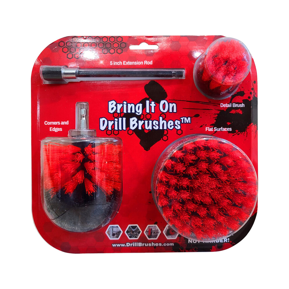 Bring It On Cleaner Drill Brush Attachment Set Three Brushes| Bring It On Power Scrubber Brush Cleaning Kit | Plus 6 Inch Extension  Use On