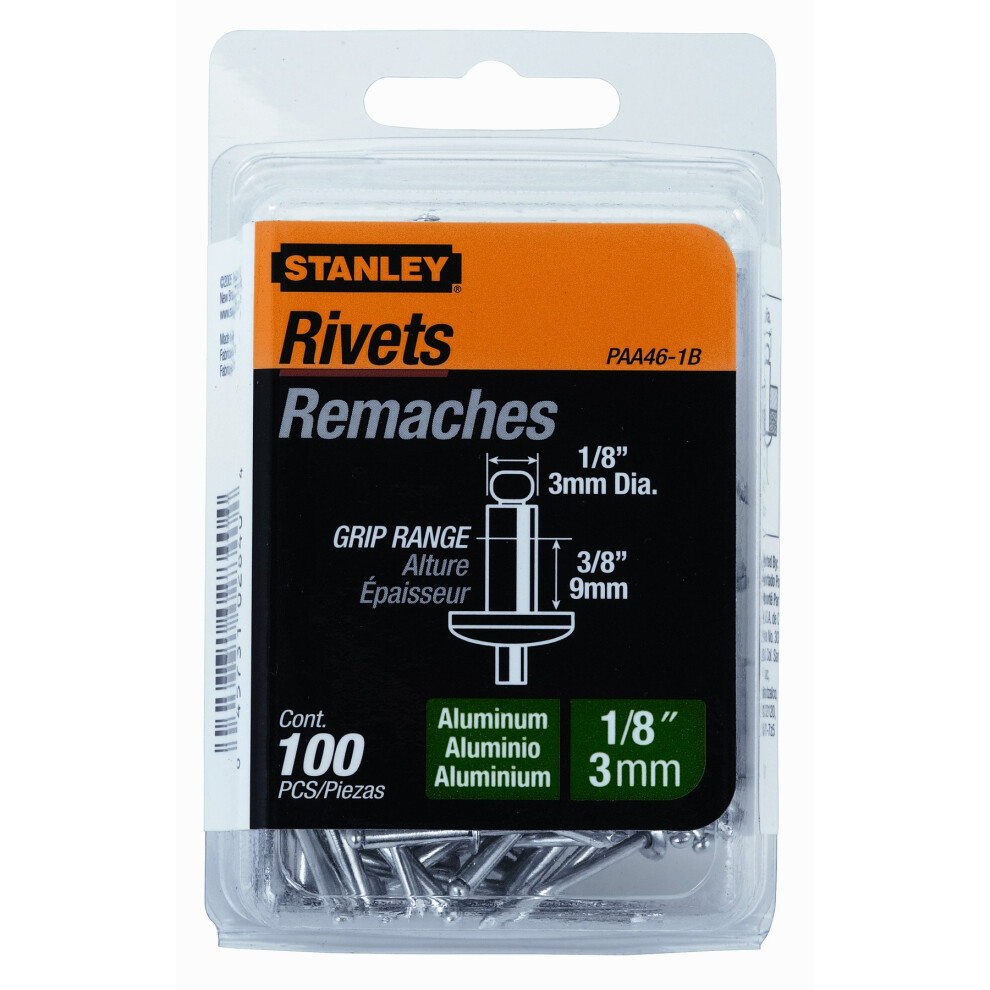 Stanley PAA46-1B 1/8 Inch X 3/8 Inch Aluminum Rivets  Pack of 100(Pack of 100)