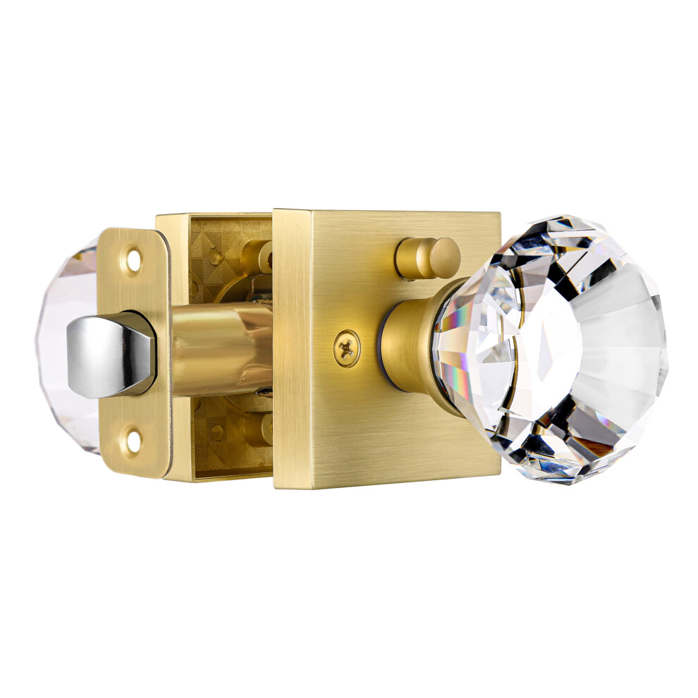Hiemey Square Glass Crystal Interior Bedroom And Bathroom Privacy Gold Door Knobs With Lock Satin Brass Door Knobs Set Diamond Shape Keyl 653858023303