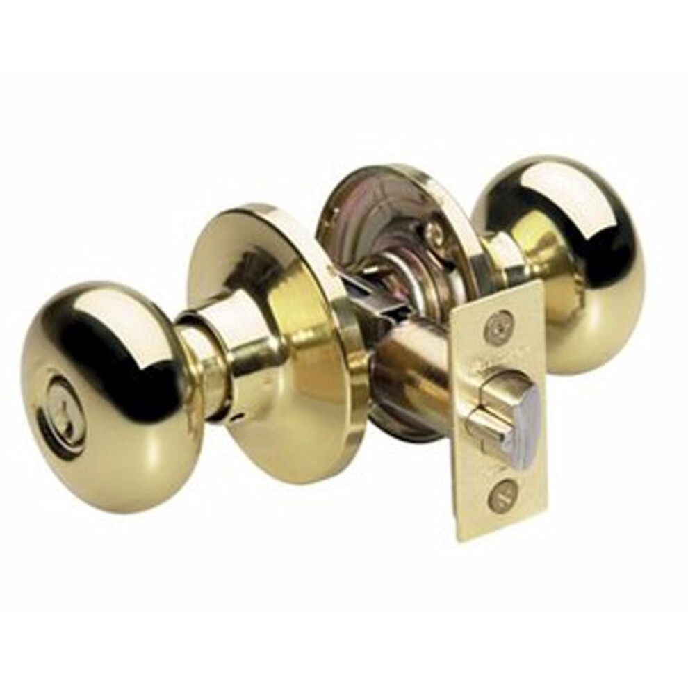 Master Lock BCO0103 Biscuit Door Knob with Lock  Polished Brass