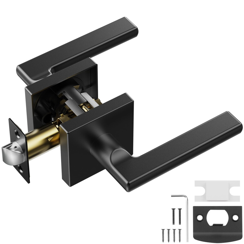 VEVOR Passage Door Handle  1 Pack Matte Black Door Lever  Left or Right Handing Reversible Lever Non-Locking  45 Rotation to Open  Square In