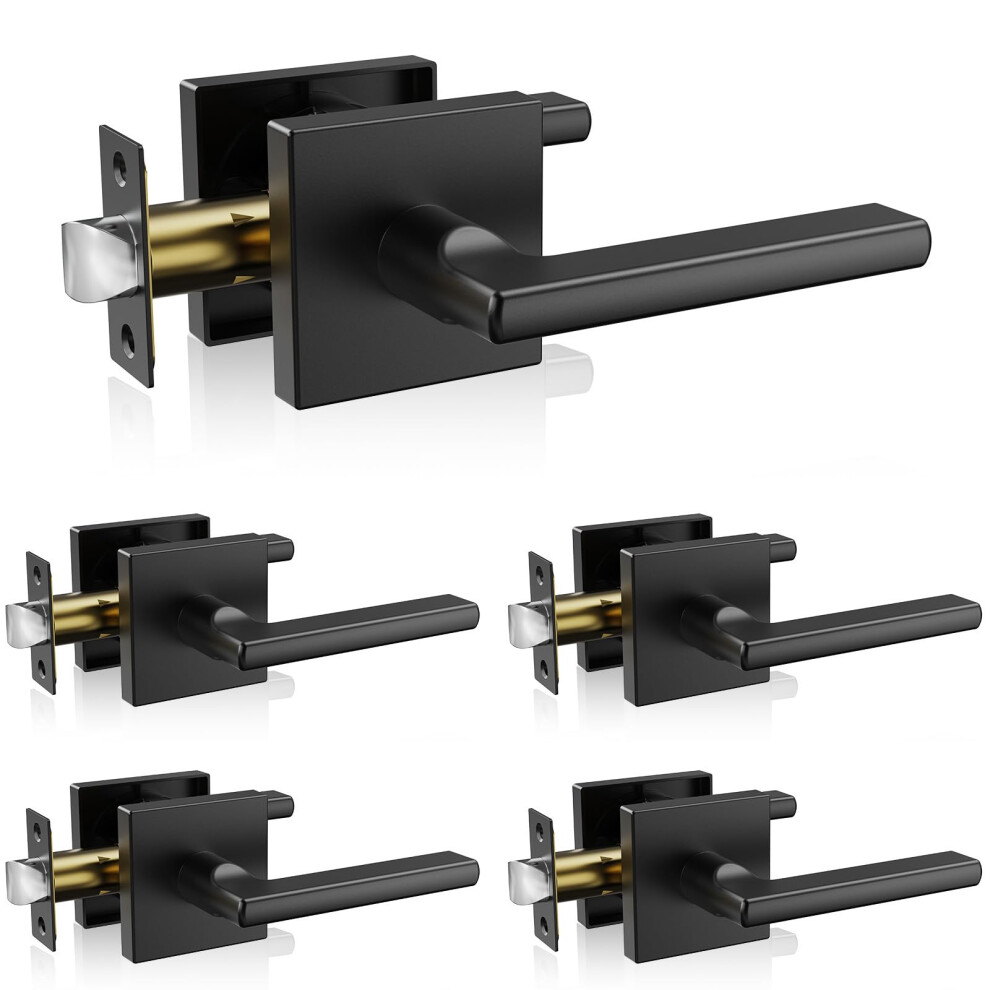 VEVOR Passage Door Handle  5-Pack Matte Black Interior Door Lever  Left or Right Reversible Non-Locking Handle Lever  45 Rotation to Open  S