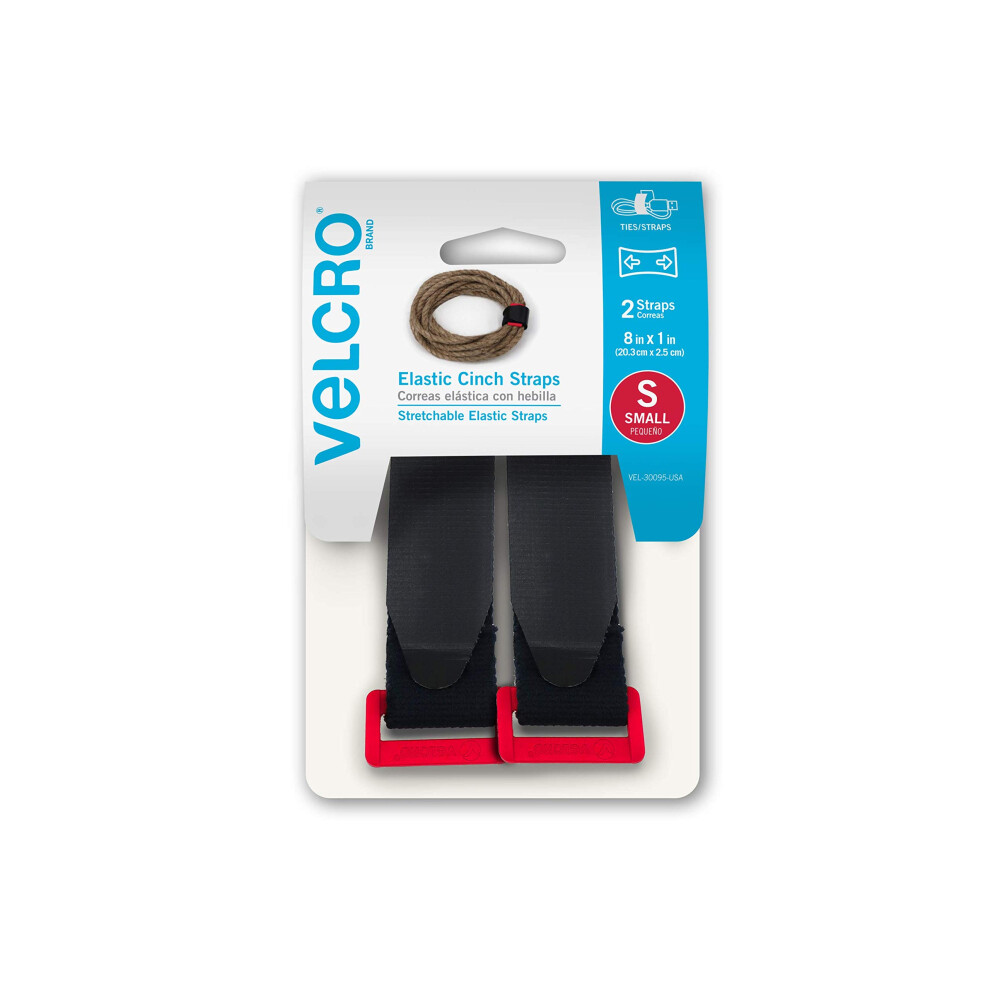 VELCRO Brand Elastic Cinch Straps with Buckle | 2 Count | Adjustable and Stretch for Snug Fit | for Fastening Power Cords Organizing Cables