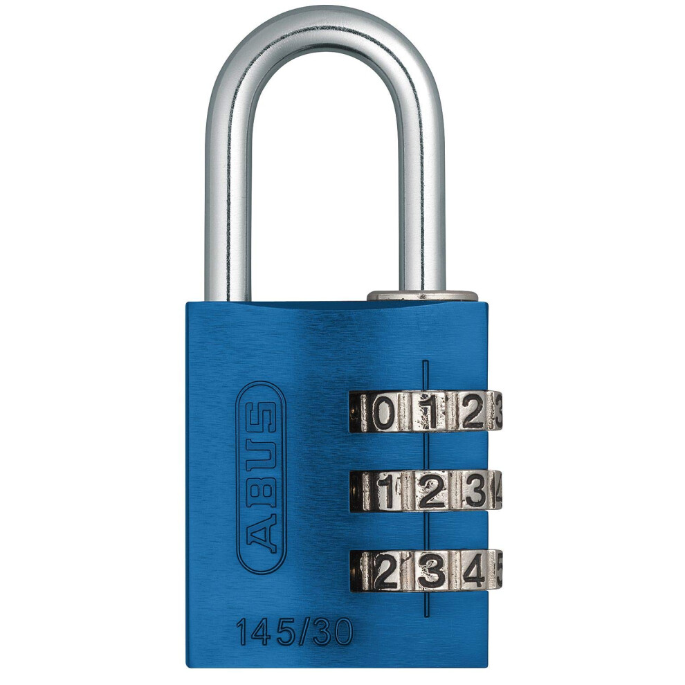 ABUS 145/30 C Aluminum Resettable Combination Padlock  3 Dial  Blue