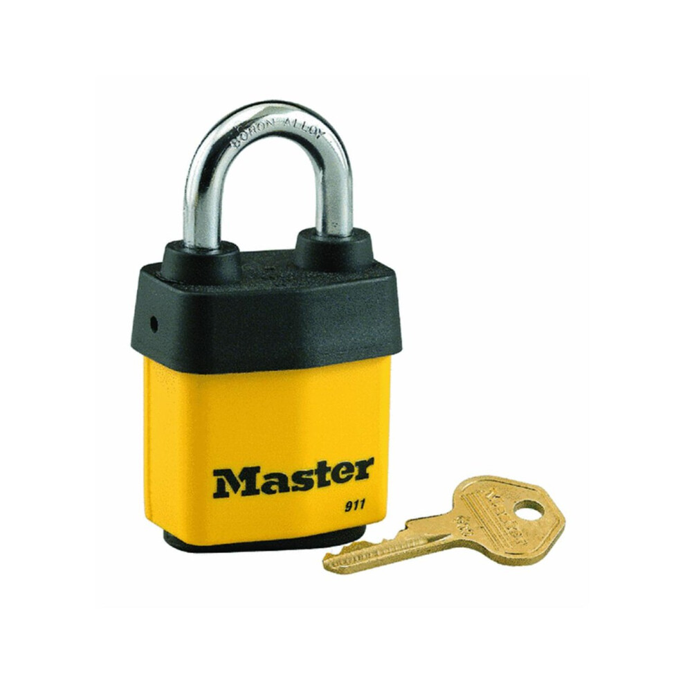 Master Lock 911DPF Heavy Duty Outdoor Padlock with Key  1 Pack  Yellow