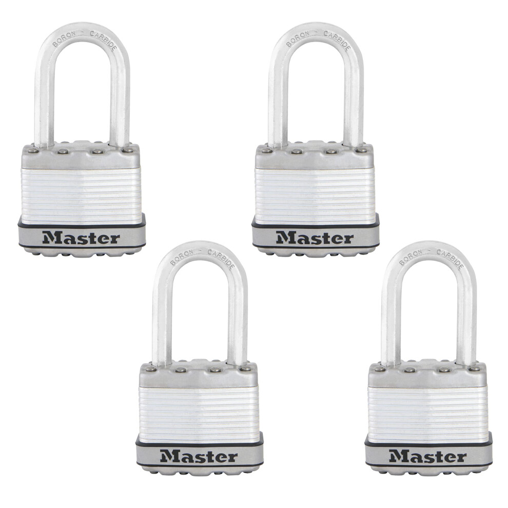 Master Lock Silver Magnum Outdoor Padlock with Key  Keyed Alike Gate Locks for Outdoor Fence or Shed with Long Shackle  4 Pack  M1XQLFCCSEN