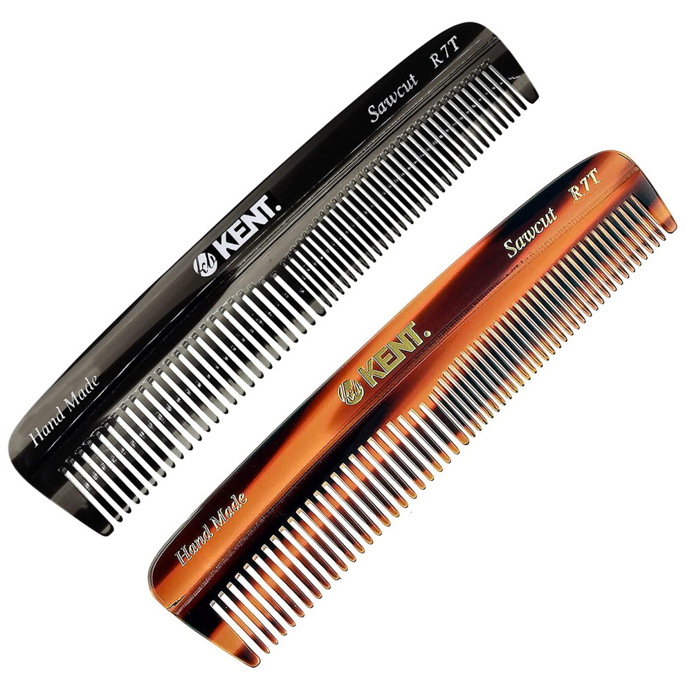 Kent R7T Fine & Wide Tooth Pocket Comb - Handmade Beard & Mustache Comb  Ideal for Grooming and Styling. Sawcut  Made in England.