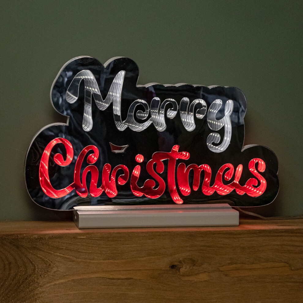 Snow Time 32Cm Infinity Merry Christmas On Wooden Base With And Leds Red/White