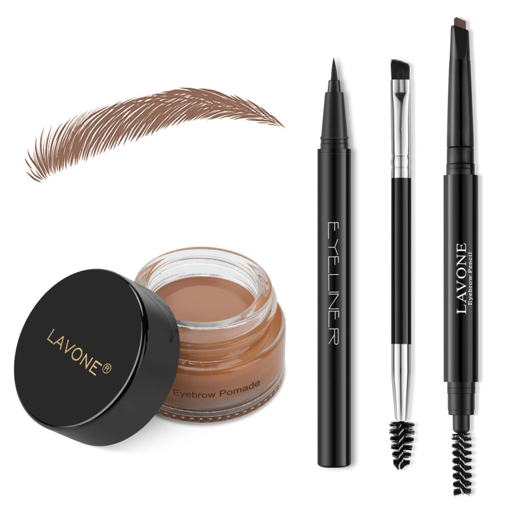 Lavone Eyebrow Stamp Pencil Kit For Eyebrows Makeup Brow Stamp Trio Kit With Waterproof Eyebrow Pencil Eyeliner Eyebrow Pomade And Dual