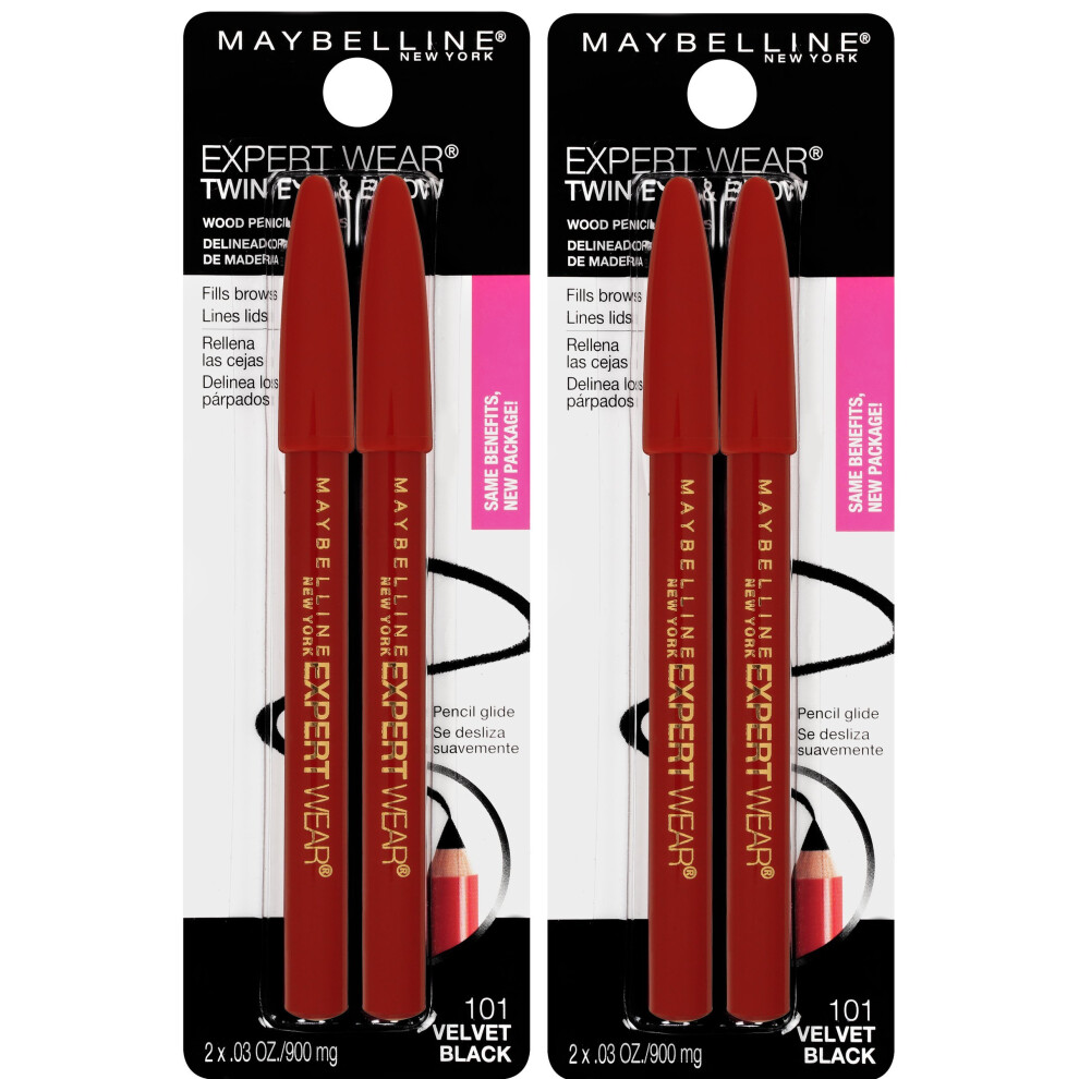 Maybelline New York Expert Wear Twin Brow & Eye Pencils Makeup  Velvet Black  2 Count Twin (total 4 pencils )  2 Count (Pack of 2)