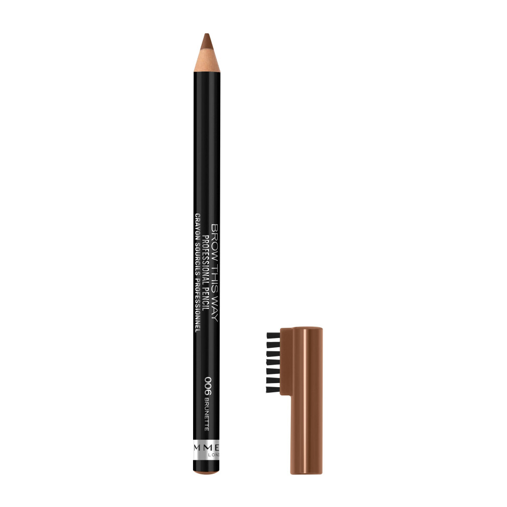 Rimmel London Brow This Way Professional Eyebrow Pencil  Long-Wearing  Highly-Pigmented  Built-In Brush  006  Brunette  0.05oz