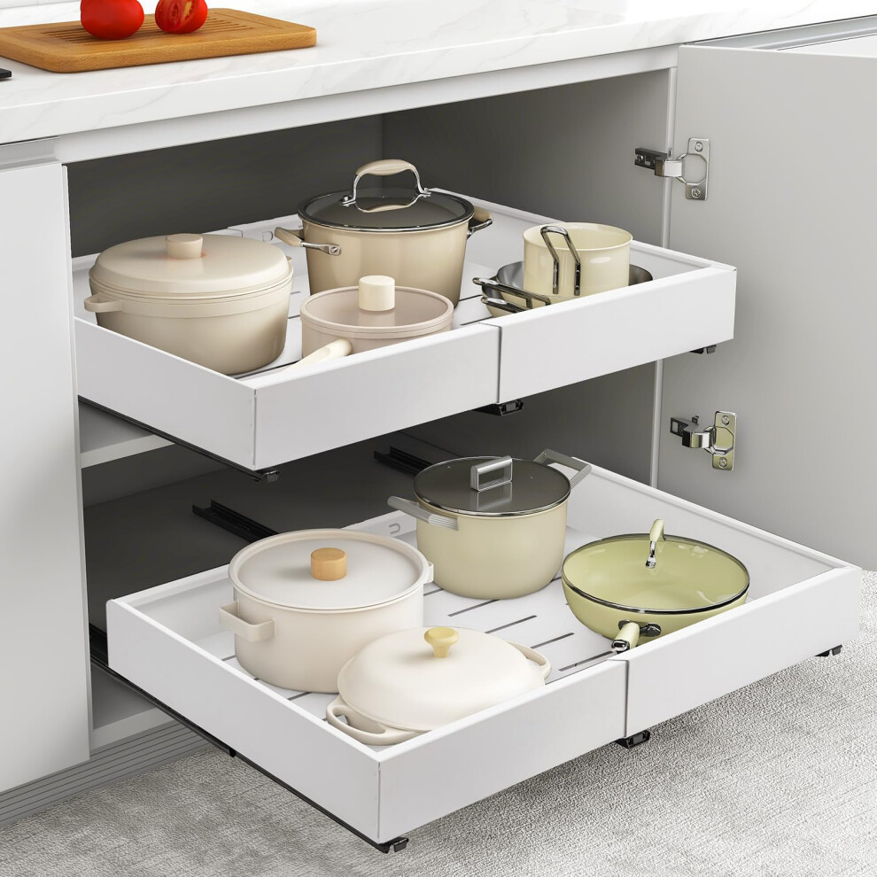 White Pull Out Cabinet Organizer Drawer Organiser Shelf for Kitchen