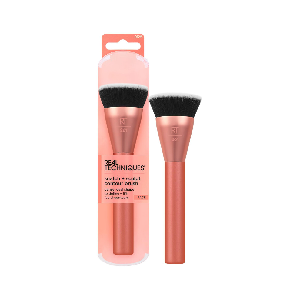 Real Techniques Snatch + Sculpt Contour Makeup Brush  For Liquid & Cream Contour & Bronzer  Flat Top & Oval Head For Blending & Buffing  Dense  Synthe