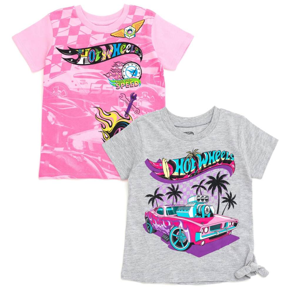 Hot Wheels Toddler Girls 2 Pack T-Shirts Pink/Gray Built for Speed 4T