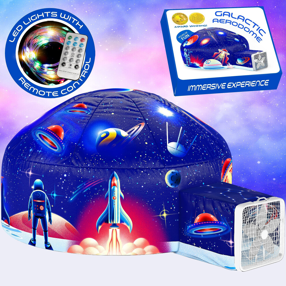 W&O Galactic Aerodome with LED Lights - Inflatable Space Fort for Kids Aged 3-12  Inflates in Seconds Creating an Immersive Galactic Experie