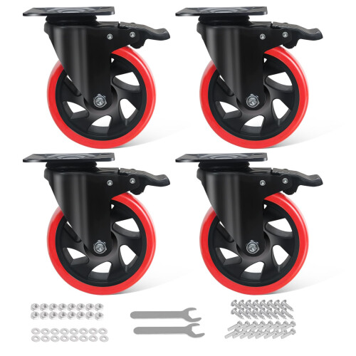Industriële Wielen 4 Stuks 4 Cm/5 Cm - Zware Zwenkwielen 1000 Kg Stille Pu Plaat Zwenkwielen Met Rem Stalen Beugel Voor Fabrieken Werkbank