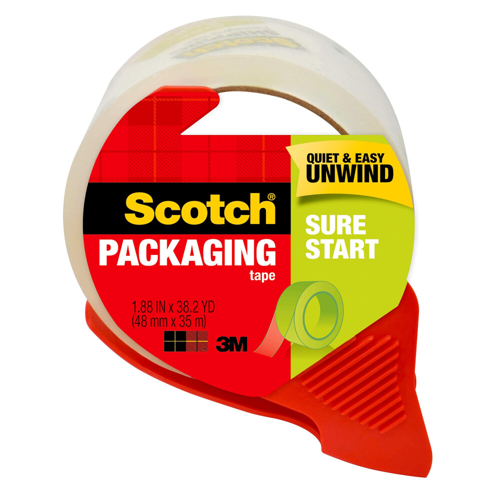 Scotch Sure Start Shipping Packaging Tape  1.88""x 38.2 yd  Designed for Packing  Shipping and Mailing  Quiet Unwind  No Splitting or Tearin