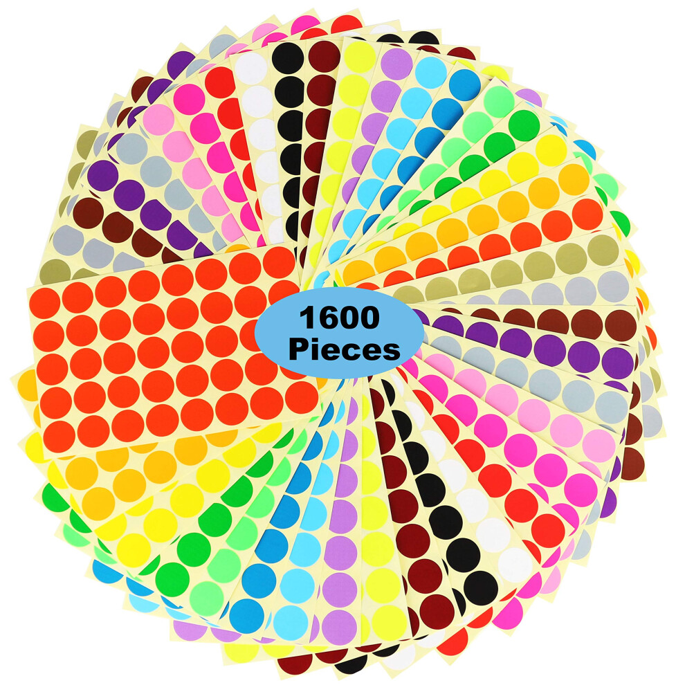 1600 Punti Adesivi Rotondi Per Codifica A Colori, 20 Colori Fluorescenti, Scrivere Per Ufficio, Classe.-image