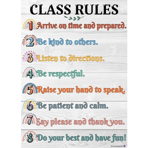 Boho Rainbow Class Rules Poster- Laminated Size 14x19.5 in.- Back To ...