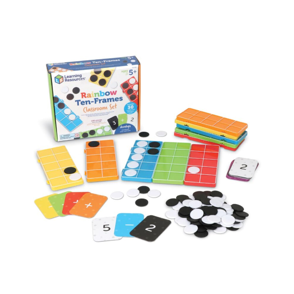 Learning Resources Rainbow Ten-Frames Classroom Set  140 Pieces - Math Tools for Students Ages 5+  School Supplies and Teacher Resources  Cl