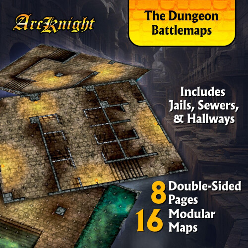 Arcknight The Dungeons Καρτέλες RPG; 16 Ρυθμιζόμενοι Χάρτες σε 8 Διπλής Όψης Σελίδες, Πλέγμα 1" 1