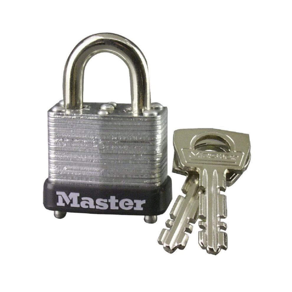 Master Lock 8596D Laminated Steel Padlock with Key  Warded Lock  1.7"" wide  Silver