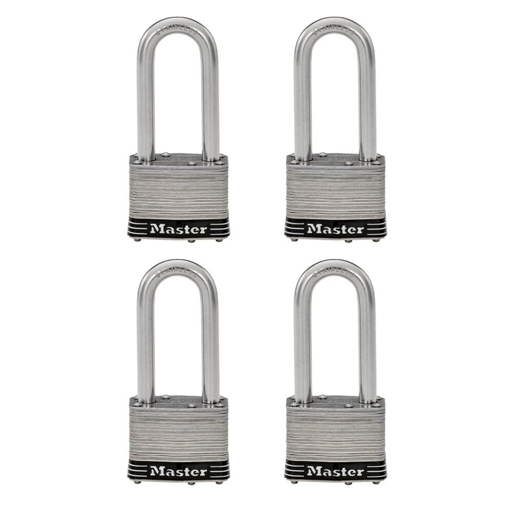 Master Lock 5SSQLJ Stainless Steel Outdoor Padlock with Key  4 Pack Keyed-Alike  Silver