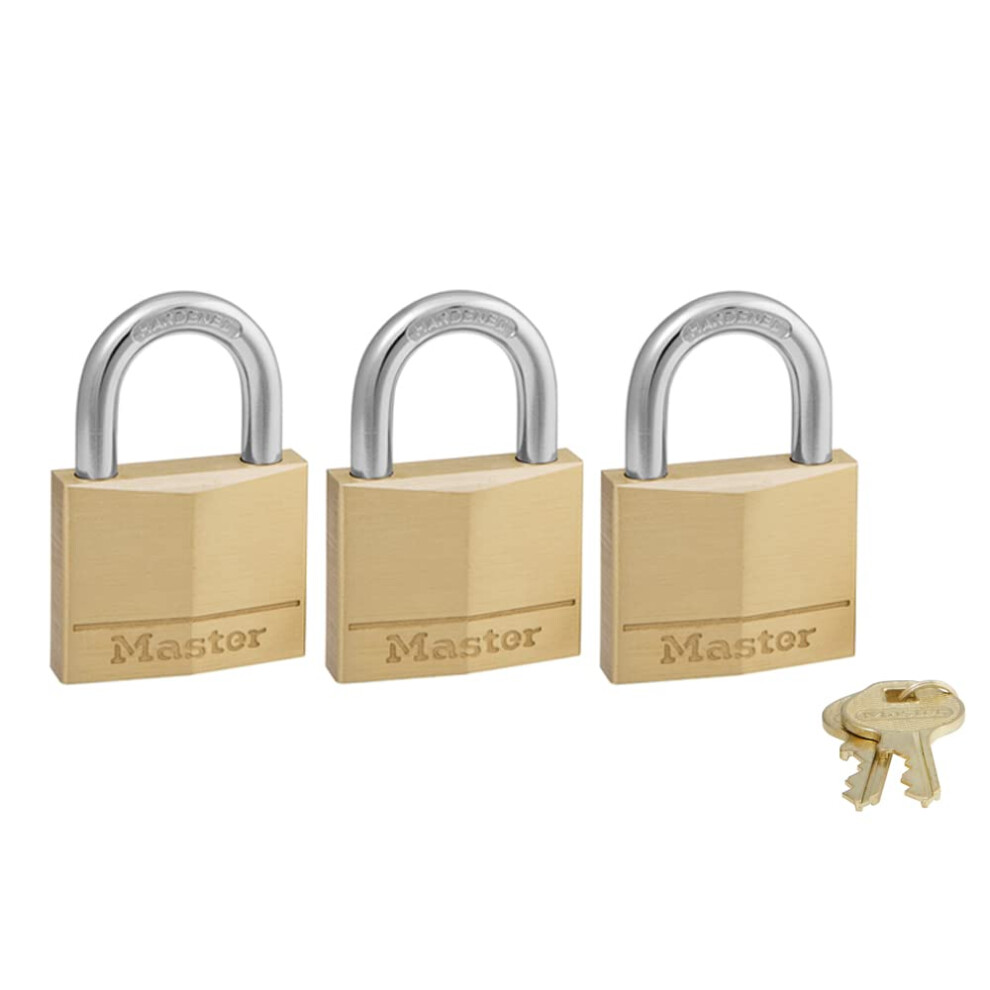 Master Lock 140TRI Solid Brass Padlock with Key  3 Pack  Gold